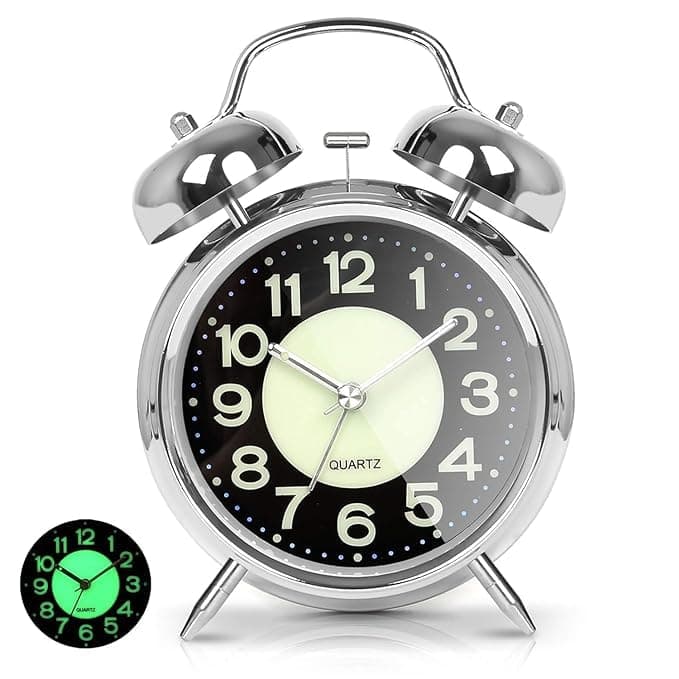 FLOITTUY Alarm Clock Vintage Twin Bell Table Top Alarm Clock Super Loud Alarm Clock for Heavy Sleepers Adults Analog Alarm Clock Extra Loud Twin Bell Alarm Clock