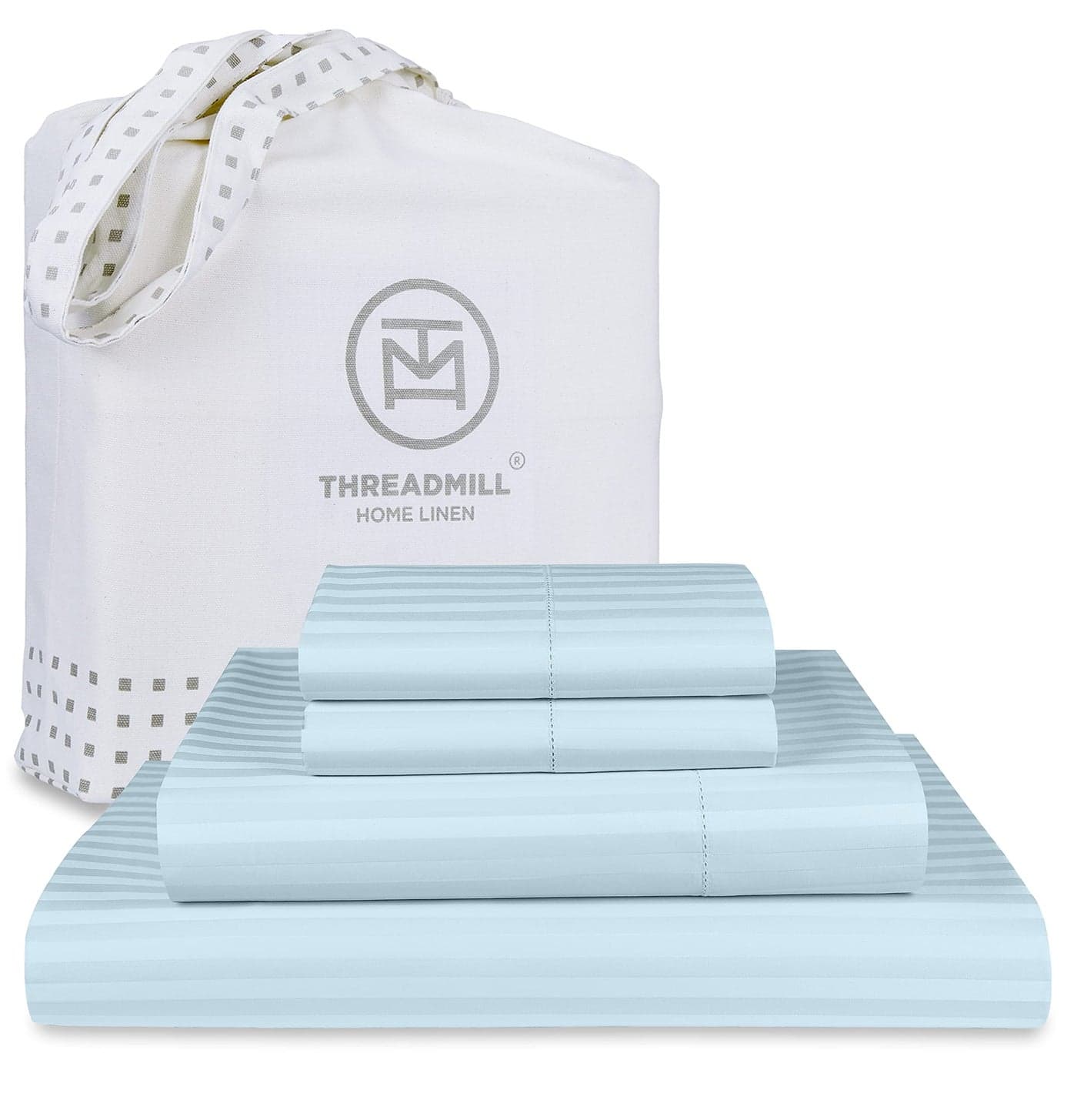 Threadmill 100 Cotton Sheets for King Size Bed 600 Thread Count King Bed Sheets Set with 16 Deep Pocket Damask Stripe Sateen Weave 4Piece Bedding Set with Cooling Effect Blue