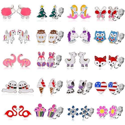 20 Pairs Kids Earrings - Clip-on for Girls - Easter & Christmas - Magnetic
