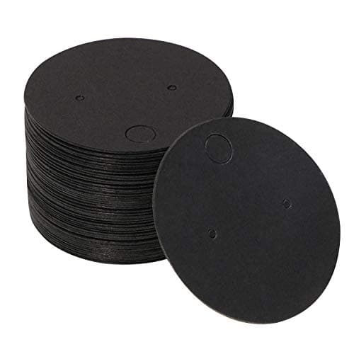 Shapenty 4cm Diameter Small Round Blank Kraft Paper Ear Studs Earring Display Cards Price Label Tag Jewelry Cards Holder, 50PCS (Black)