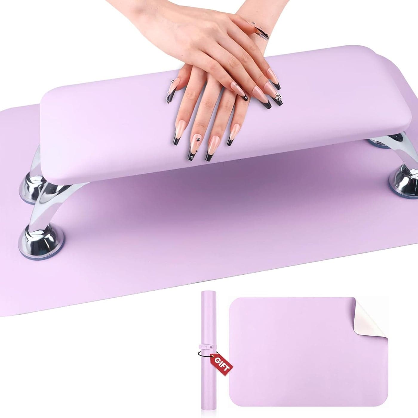 SAVILAND Arm Rest for Nails Tech Professional Hand Rest for Nails Tech Purple SuperComfort Big Nail Arm Restwith Microfiber Leather Mat Height Hand Pillow Cushion Nail Supplies Salon Manicure