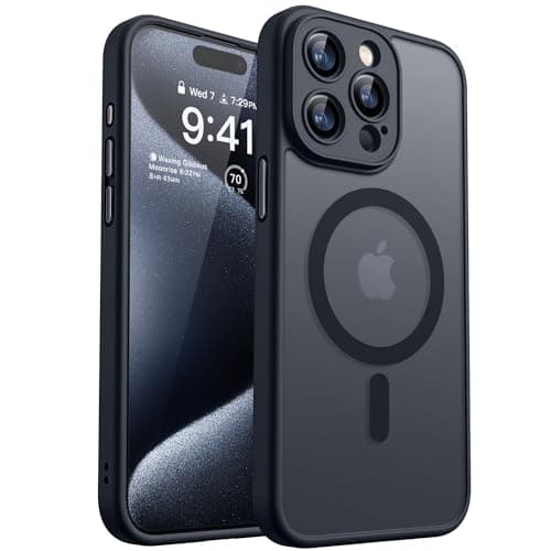 CANSHN Magnetic Compatible with iPhone 15 Pro Case Upgraded Full Camera Protection Compatible with Magsafe Translucent Matte Shockproof Protective Phone Case Cvoer 61 inch Black