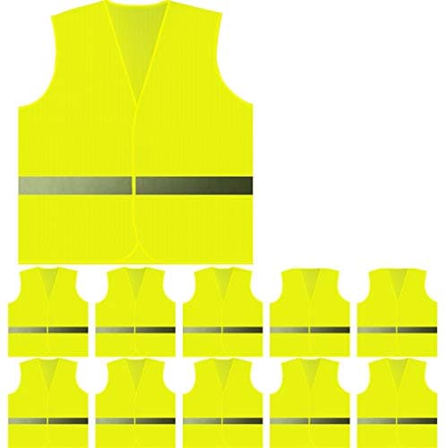 PeerBasics, 10 Pack Child 360 Degree Safety Vest Yellow, Reflective High Visibility Silver Strip, Boys & Girls, Work, Cycling, Runner, Crossing Guard, Road, for Kids