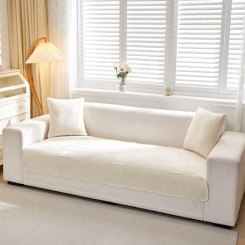 HOMETHREADS Innovative Premium Velvet Sofa Cover Mat with PVC Backing for Non-Slip Comfort (White_Abstract, 1 Seater | 70x70cm)
