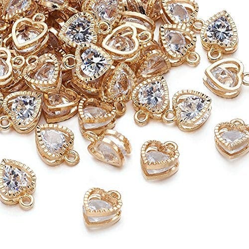 Beadthoven 100pcs Cubic Zirconia Alloy Charms Heart Shaped KC Gold Pendants for Jewelry Making Choker Tiny Dangle Accessories Valentine's Day Wedding