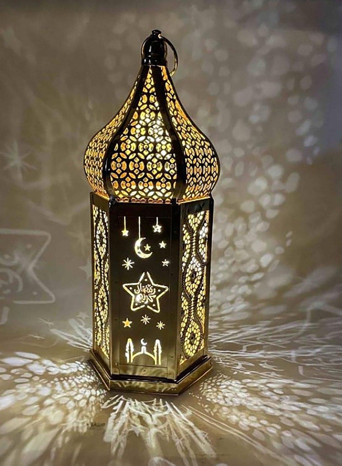 Ramadan Lantern Large Eid Mubarak Lantern Moon Star Hanging LED Lantern for Home Patio Table Wedding Centerpiece Festival Decoration