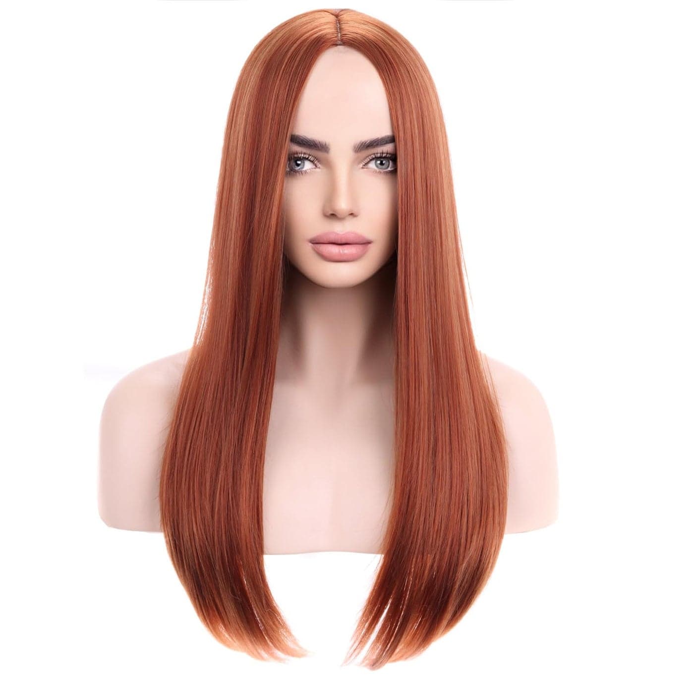 MAGQOO 20 Inches Dark Orange Wig Middle Part Long Straight Wig Ginger Hair Wigs Women Girls Cosplay Costume Party Wigs with Wig Cap Dark Orange