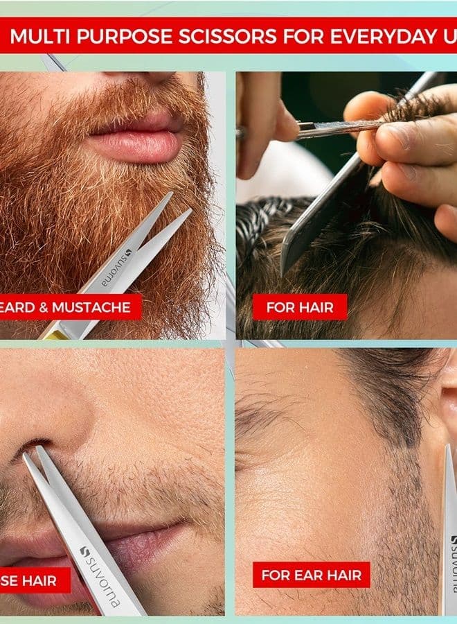 5" Mustache And Beard Scissors for Men, Salons, Barber, Hairdresser & Professional. Hair Cutting Scissors made with Stainless steel for Trimming & Grooming Scissors for Facial, Nose, Ear Hair.