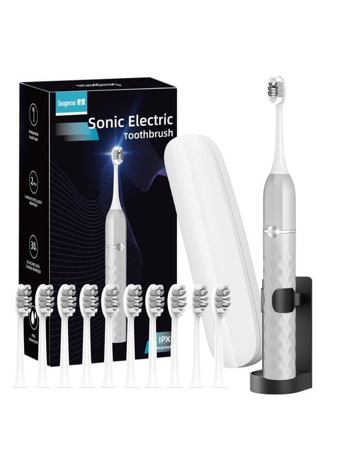 Electric Toothbrush Set, Equipped with 10 Brush Heads and Travel case, IPX8 Waterproof, 2-Minute Timer, 42000 high-Frequency Vibrations, 5 Modes, The First Choice for Gift Giving