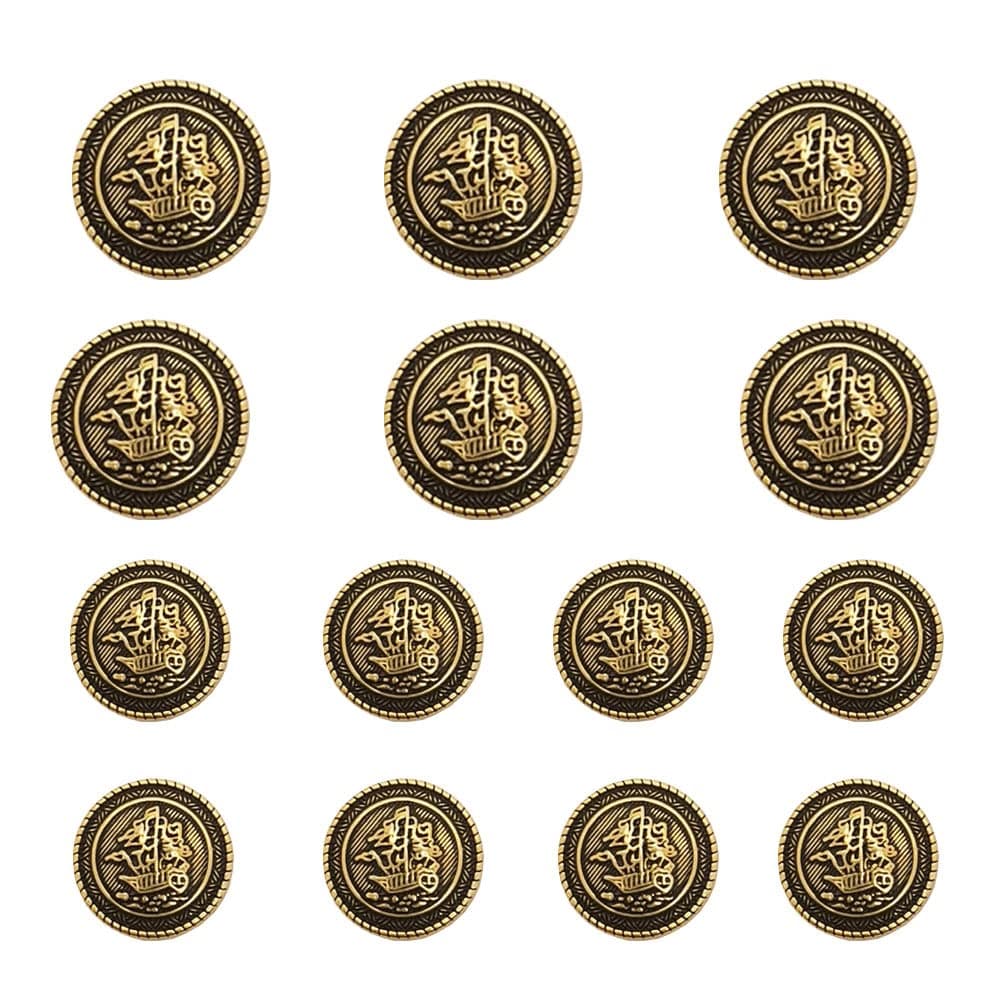 MebuZip 14 Pieces Old Gold Button Vintage Antique Metal Buttons Set 15mm 20mm for Blazers Suits Sport Coats Uniform Jackets MBM29