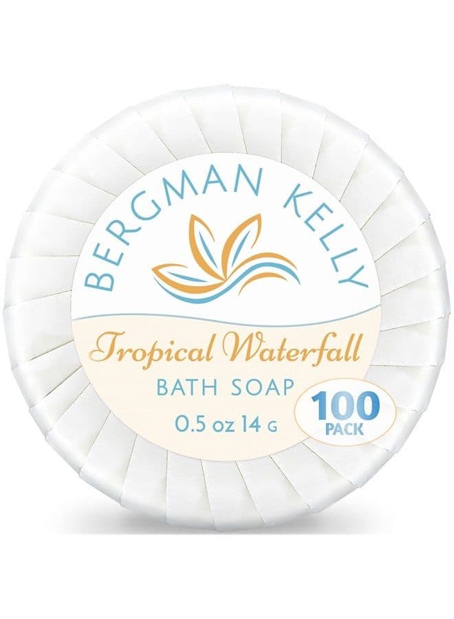 Hotel Soap Bars in Bulk (Tropical Waterfall, 0.5 oz, 100 PK), Small Individually Wrapped Round Soap, Travel Size Mini Toiletries for Airbnb, Motel, Guest Bathroom