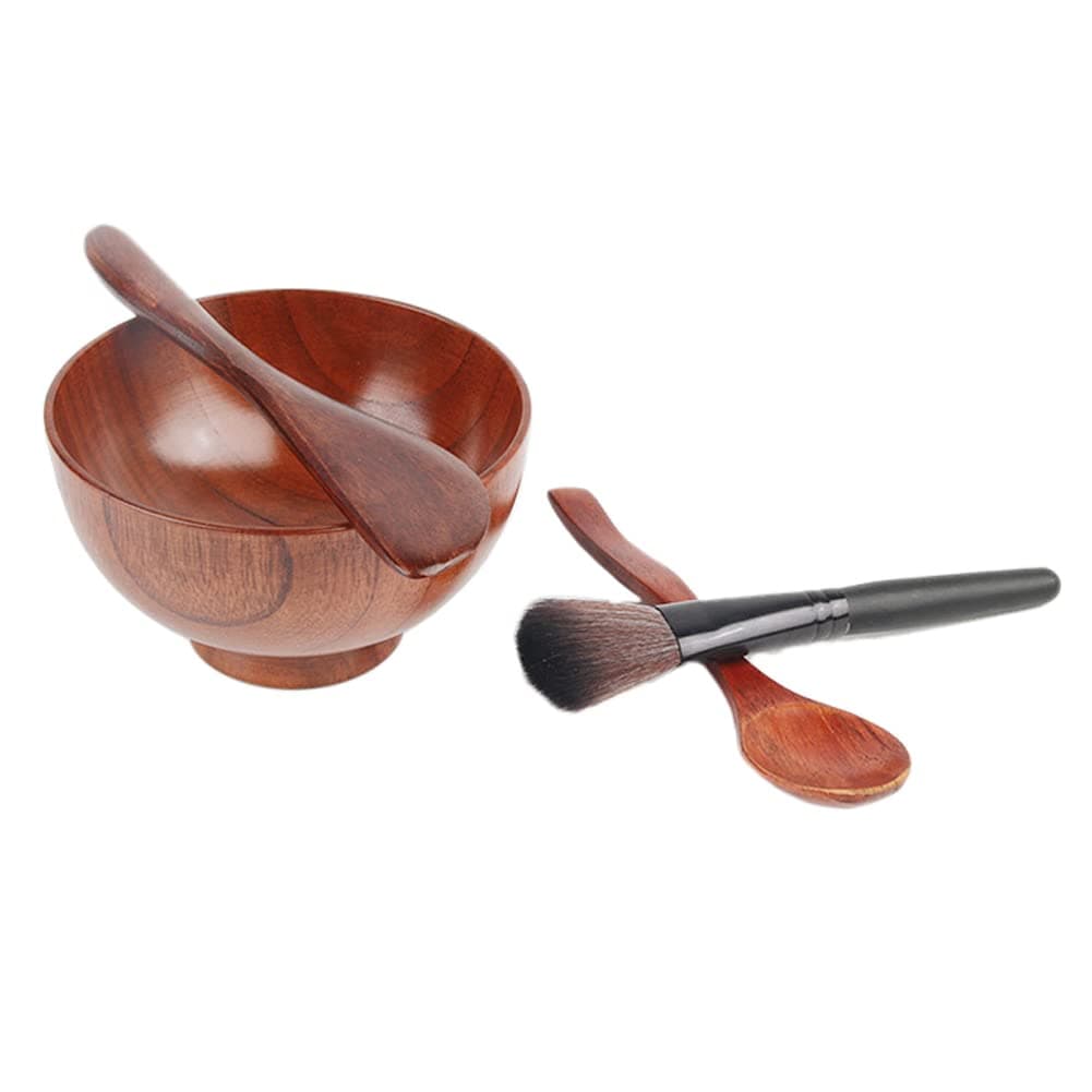 lasenersm 1 Set Mask Bowl with Spoon Spatula Brush Eco Wooden Mask Mixing Bowl and Spoon Facemask Bowl Mud Mask Mixing Bowl DIY Skin Care Mixing Tool Kit for Women Home Beauty Salon Use DarkBrown