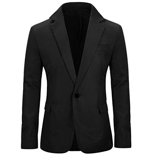 YUNCLOS Men's Slim Fit Casual 1 Button Notched Lapel Blazer Jacket (Black, M)