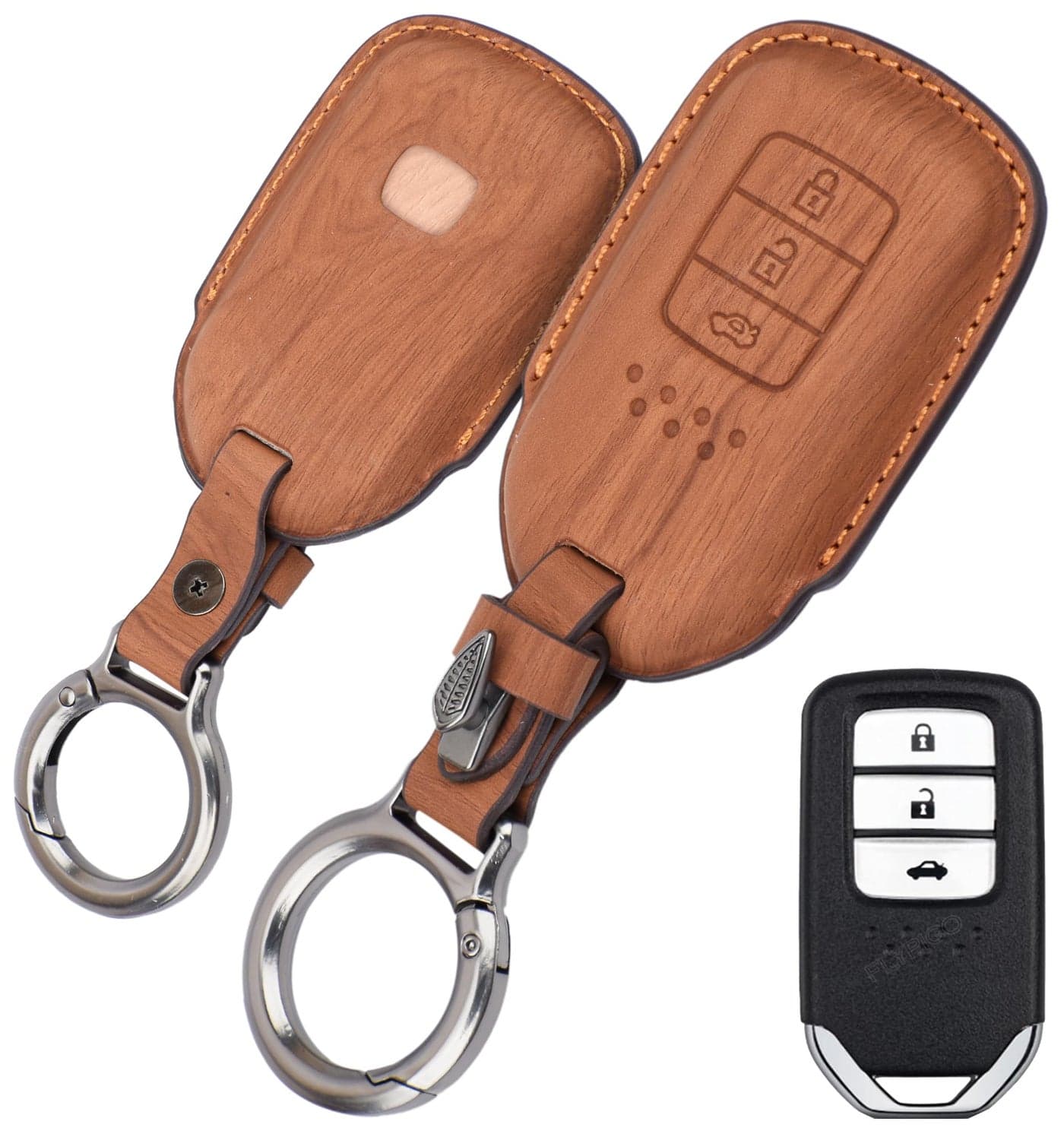 Coll of Fest Wooden PU Leather Key Cover Compatible with Honda BRV, WRV, CRV, Jazz, City 2 ButtonSmart Key Stylish & Durable Protection