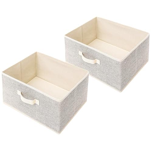 EITMOW Storage Baskets, 15.7 Inch Woven Fabric Bins, Storage Cubes with Reinforced Handles, Organizer Bins for Closet Shelves, Foldable, Clothes. (2PCS/Beige-15.7*11*7.8inch)
