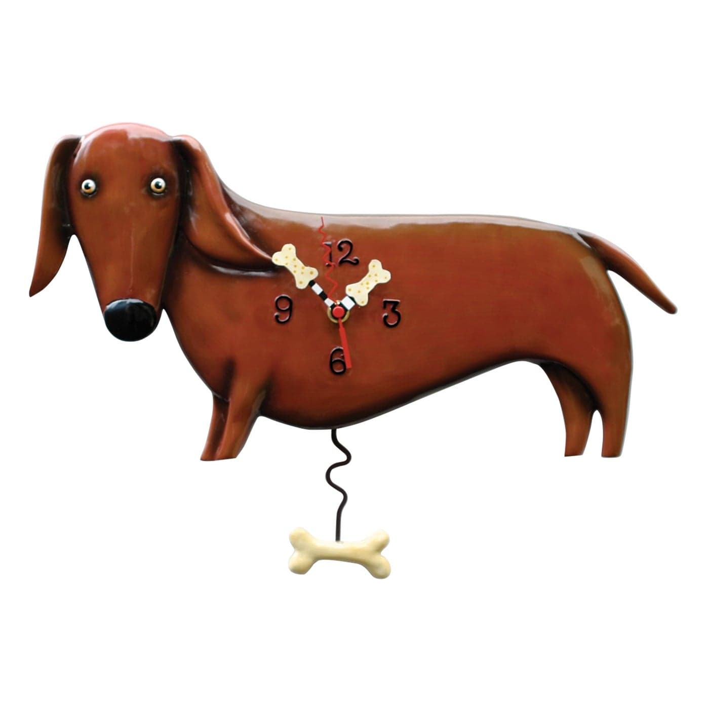 Allen Designs Enesco Oscar The Dachshund Dog with Bone Sculpted Pendulum Wall Clock 115 Inch Brown