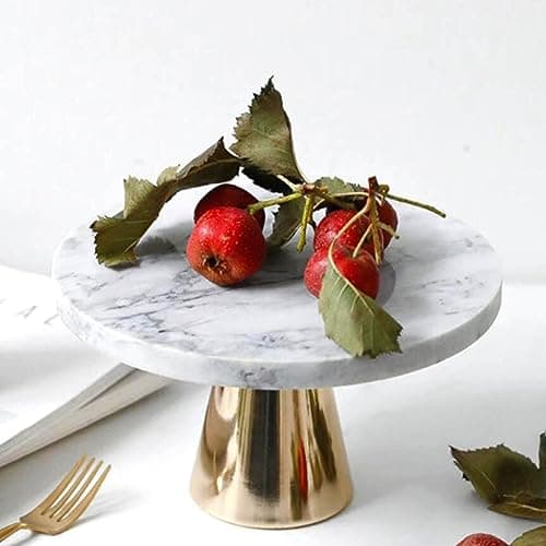 8 Inches 20 cm Round Marble Decor Plate Stand, Marbled Party Dessert Cheese Display Plate for Wedding Party Birthday Baby Shower Celebration Home Decor Cupcake Stands Pedestal Holder - White