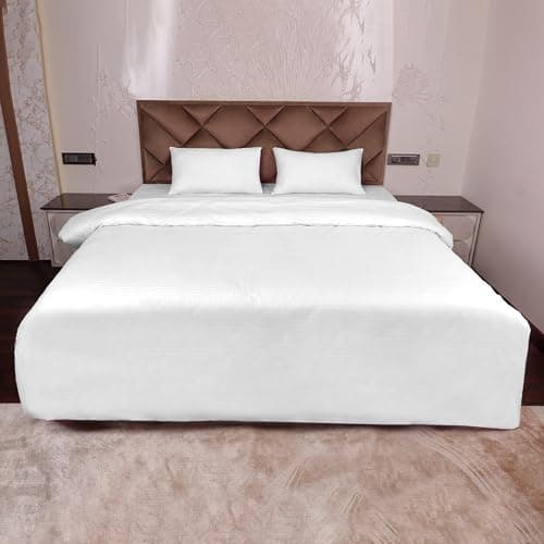AVI Zippered 100% Cotton 210TC Satin Striped King Duvet Cover | Quilt Cover Blanket Cover Razai Comforter Cover with 2 Pillow Covers- 102 X 110 Inch, White