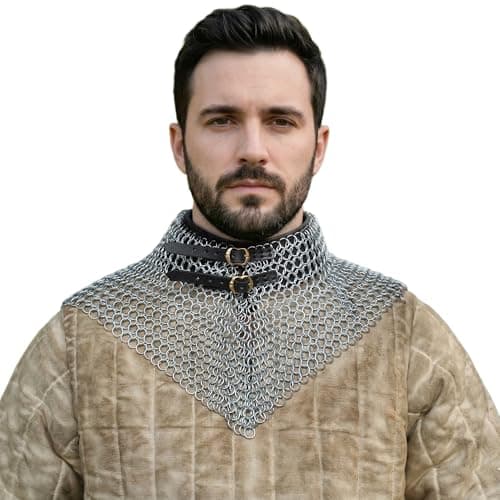 Medieval Chainmail Collar 10 mm 16 Gauge Mild Steel Zinc Polished Butted Rings Gorget for LARP Costume Reenactment Zinc Plated