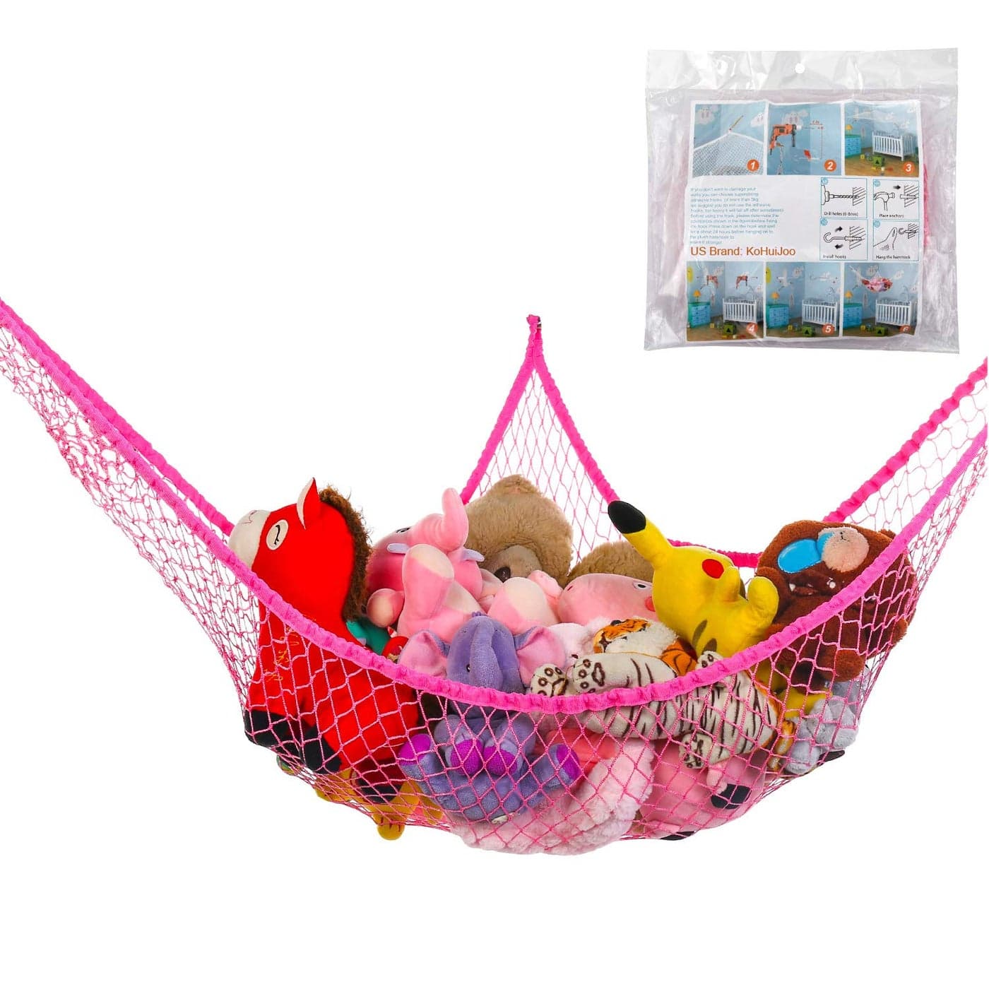 KoHuiJoo Toy Hammock Stuffed Animals and Toy Storage Hammock Net 70 Jumbo Wall Sling Corner Extra Large Kids Children Mesh Toy Net Organizer