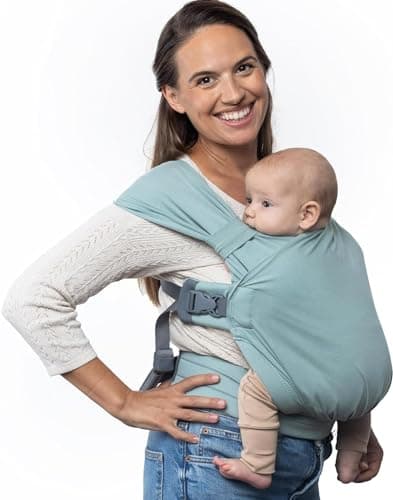 Boba Bliss PreWrapped Baby Carrier with Buckle Newborn to 735 lbs Light Breathable Easy to Adjust Hybrid Infant Sling Toddler Carrier Certified HipHealthy for 018 Months Sea Mist
