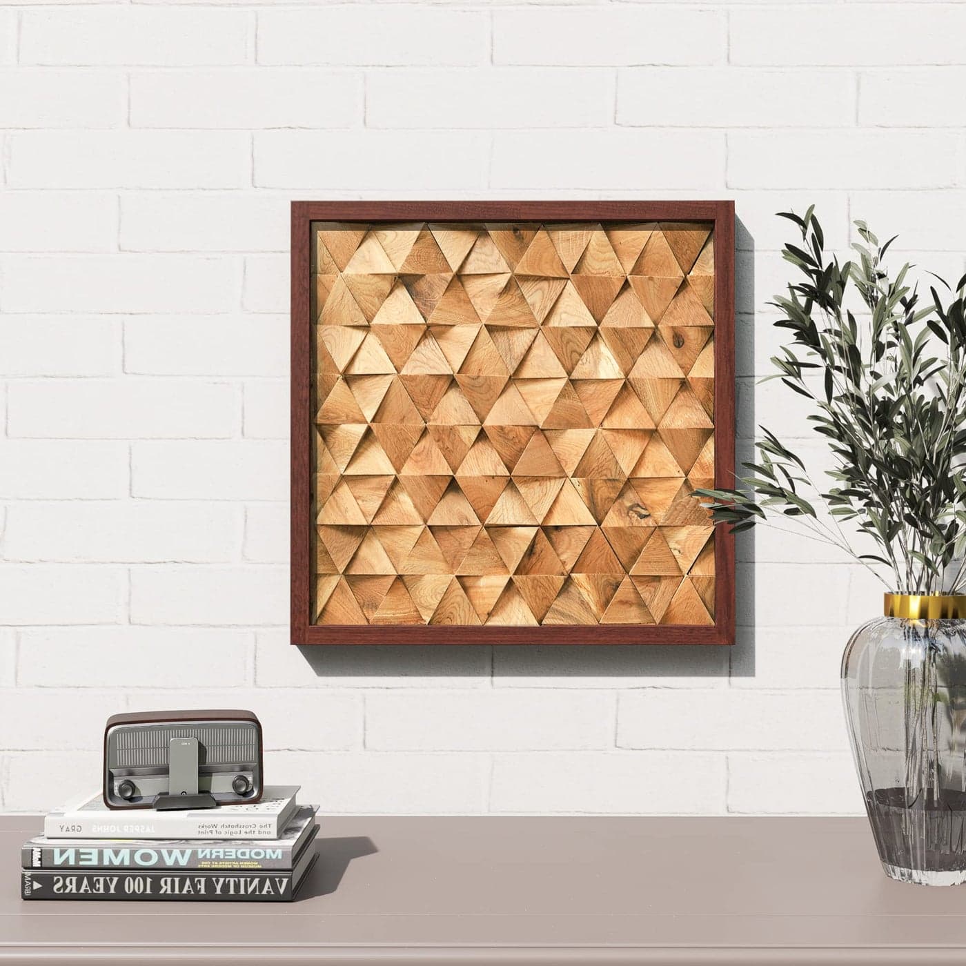 CONSDAN Wood Wall Decor USA Grown Hardwood Rustic Wooden Wall Art Home Decorations for Living Room and Bedroom Aesthetic Framed and Ready to Hang Triangle 18 x 18