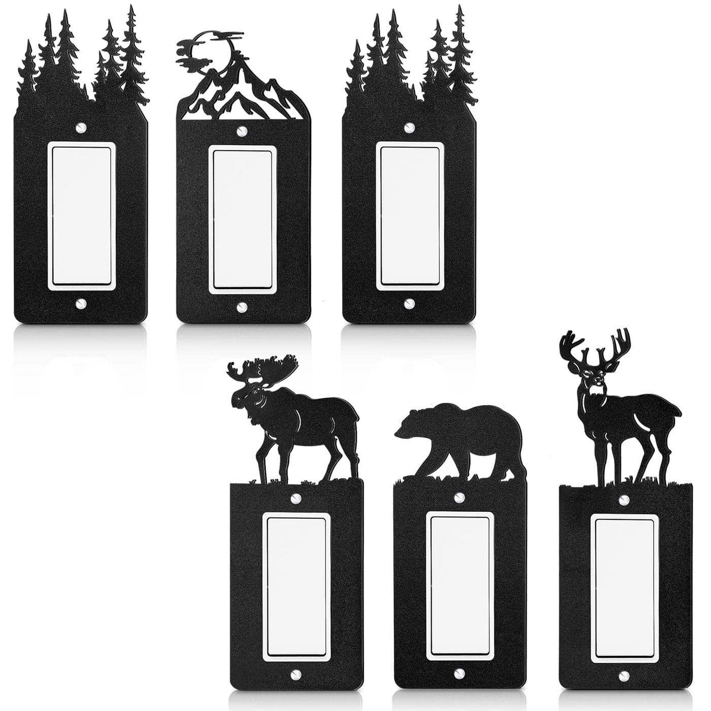 Lothee 6 Pcs Metal Bear Light Switch Cover Plate Moose Tree Mountain Elk Forest Outlet Plate Toggle Outlet Wall Cover for HomeSingle Flat