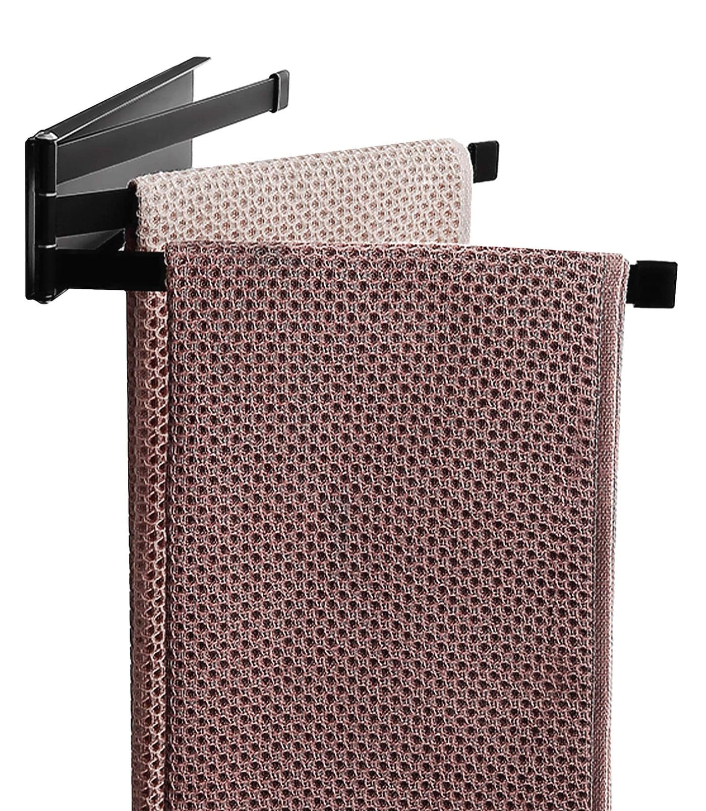 YEAVS Swing Towel Holder Rack Matte Black Wall Mounted Towel Bar Swivel with 3Arm for Bathroom Kitchen Storage