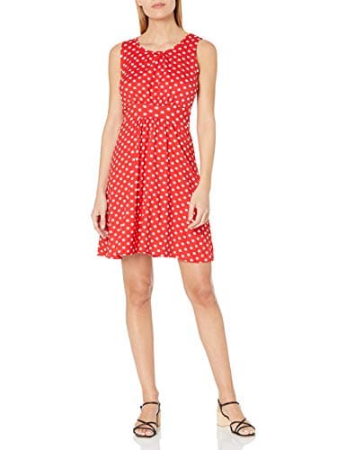 Star Vixen Women's Sleeveless Banded Skater Waist Bodice and Shirred Skirt Short Ity Dress, Red/White Dot, X-Large