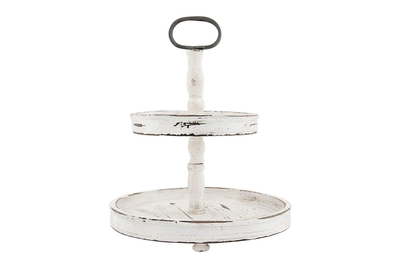 Creative CoOp Distressed Wood 2Tier Tray with Metal Handle White