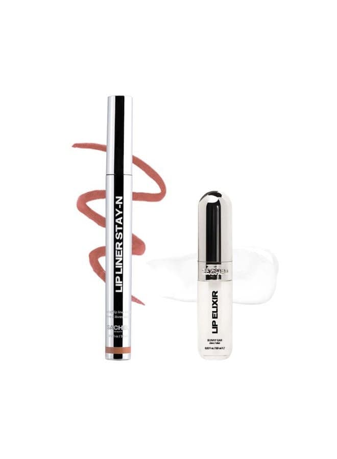 Lip Liner STAY-N Peel Off Lip Stain — Long Lasting Waterproof Lip Tint with Hyaluronic Acid & Vitamin E — Transfer Proof Matte Finish, Vegan & Cruelty-Free (p-INKED & Bunny Ear)