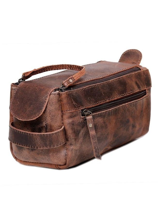 Premium Buffalo Leather Unisex Toiletry Bag Travel Dopp Kit Vintage Travel Shaving & Dopp Kit For Men And Women