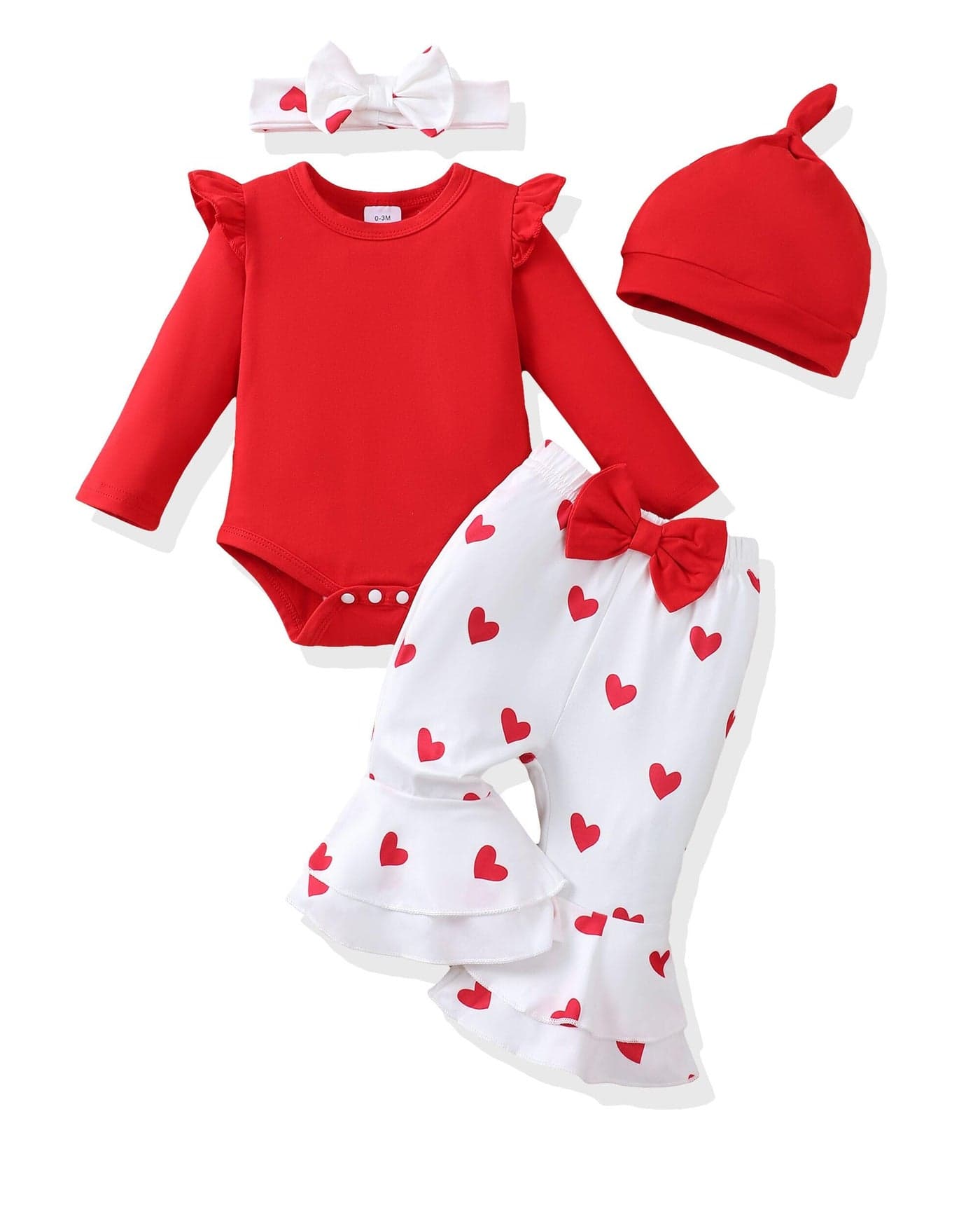 Renotemy Newborn Girl Clothes Outfit Fall Winter Baby Girl Newborn Essentials Preemie Baby Clothes Long Sleeve Coming Home Outfits Gifts Red Bell Bottom Romper Pants Bodysuit Clothing Set