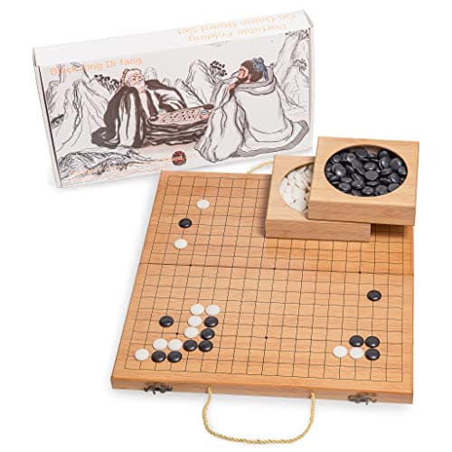 19 x19 Folding Go Game Set Board with and Bamboo Bowls and Imitation Jade Go Pieces