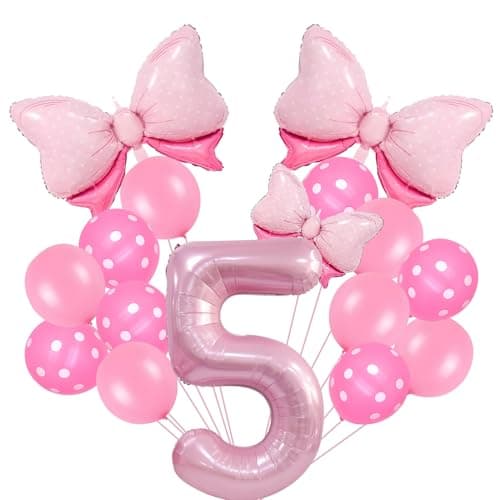 Pink Birthday Balloons Bow Balloons 40 Inch Number Balloons Set for Pink Party Decorations 5 Year Old Girl Birthday Party Decoration Balloon Aluminum Film Balloon