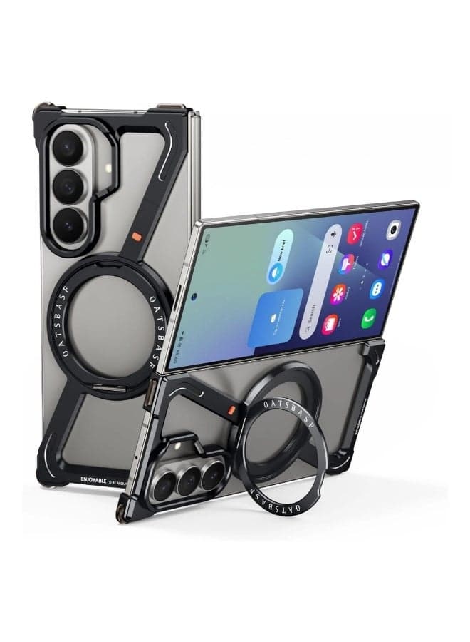 Compatible with Samsung Z FOLD7 Metal Phone Case Z Frame Assembly 360° Stand Magnetic Bare Phone Cooling Sleeve Foldable Screen Compatible Drop Protection