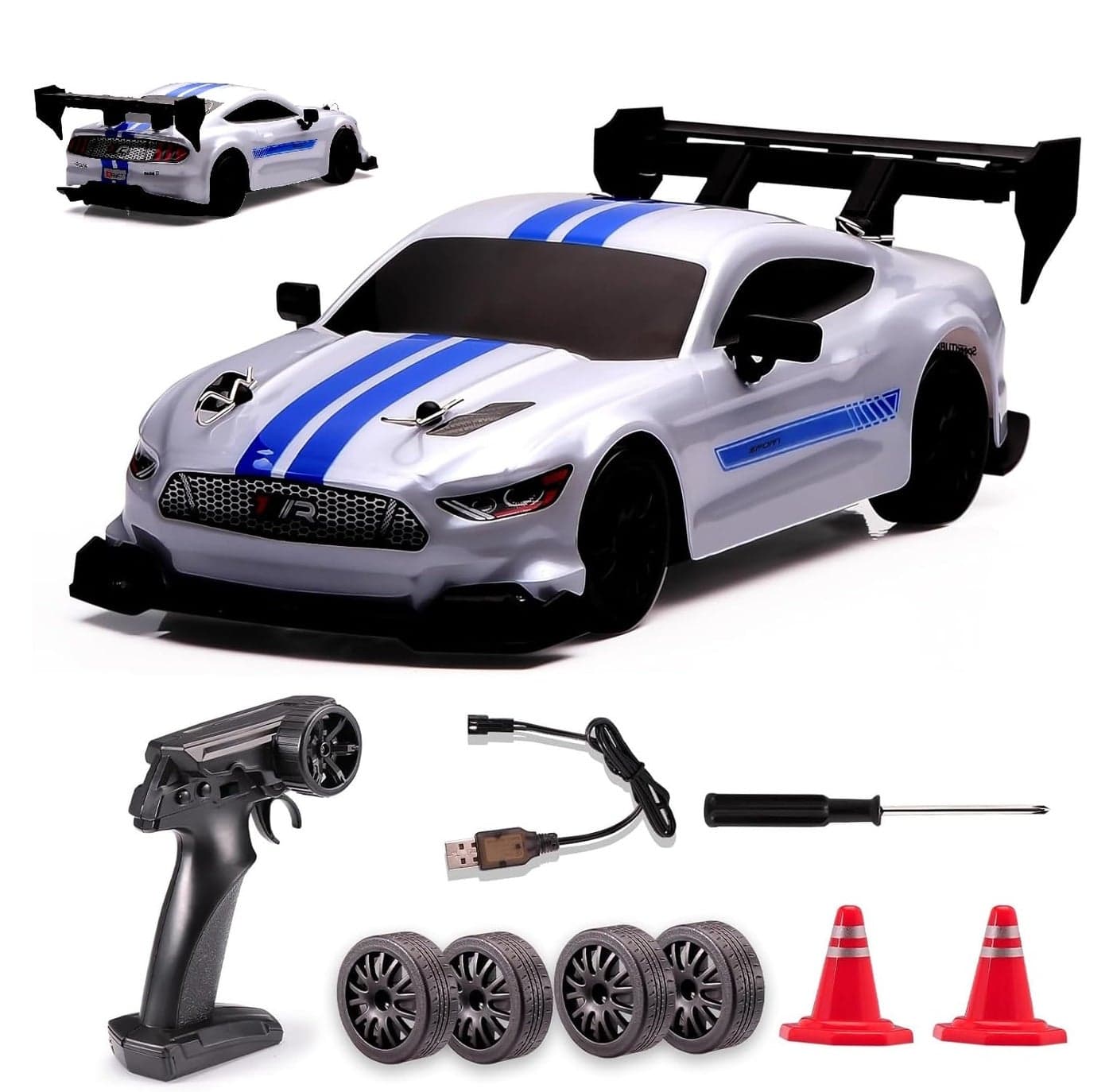 Bestie toys 1:24 Scale RC Drift Car,4WD 2.4GHz High Speed Racing Hobby Sport Toy Car Vehicle with LED Lights,Racing and Drift Wheels for Adult Boys Girls Kids Gift