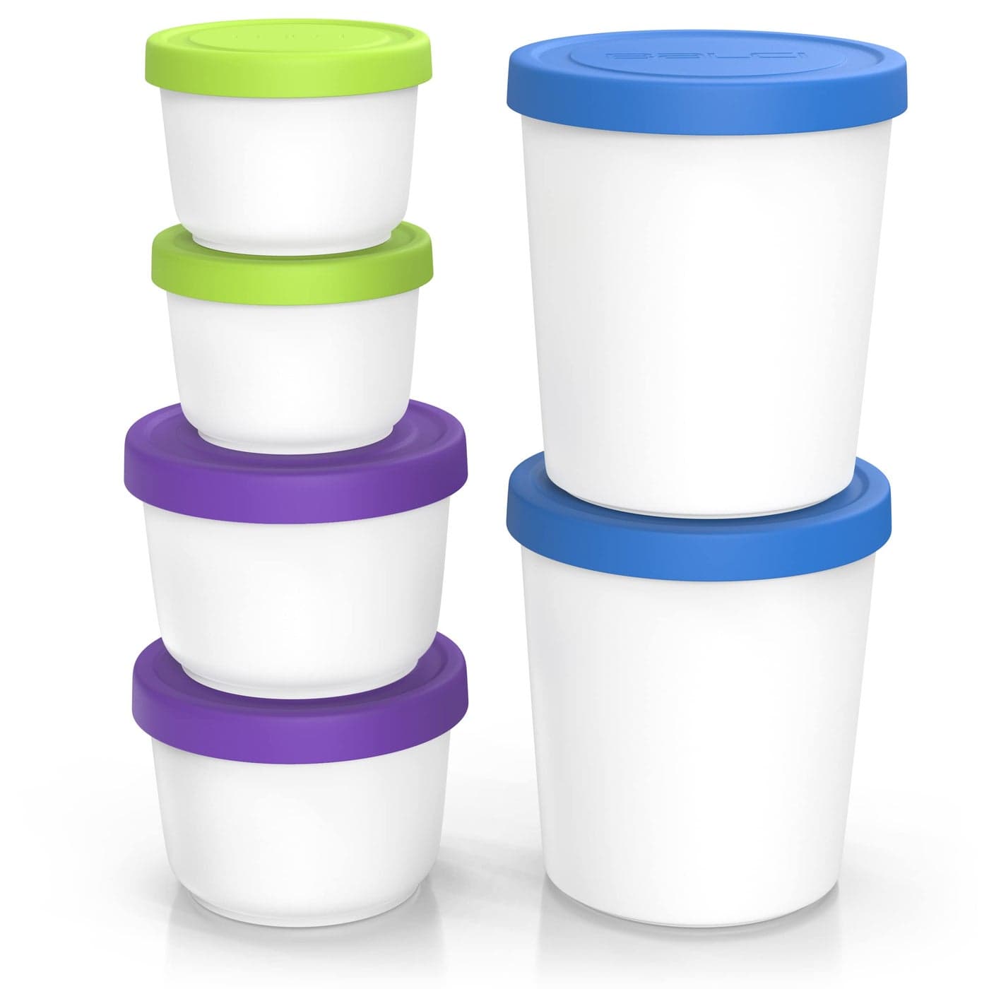 BALCI Premium Ice Cream Containers 6 Pack 1 Quart 16oz 8oz Perfect Freezer Storage Tubs with Lids for Ice Cream Sorbet and Gelato Blue Purple Green