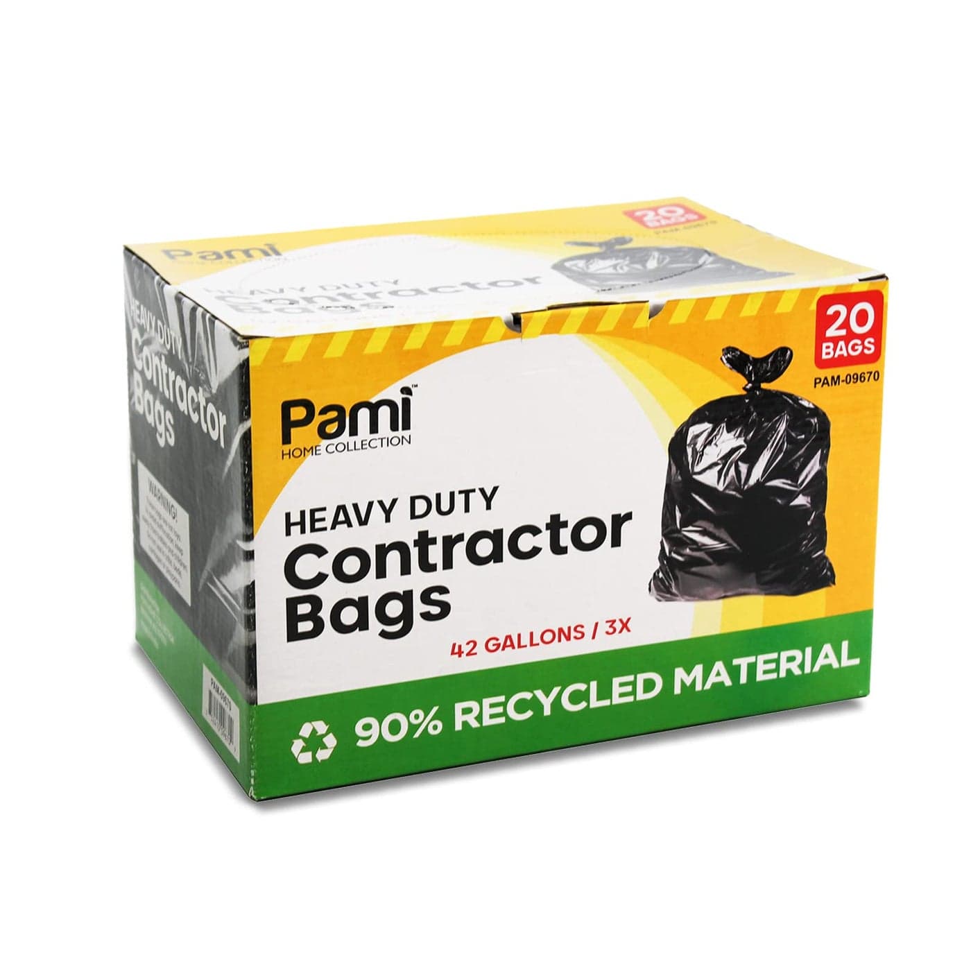 PAMI Heavy Duty 42 Gallon Contractor Garbage Bags Tear Resistant Construction Bags Made from 90 Recycled Materials 20 Count Black