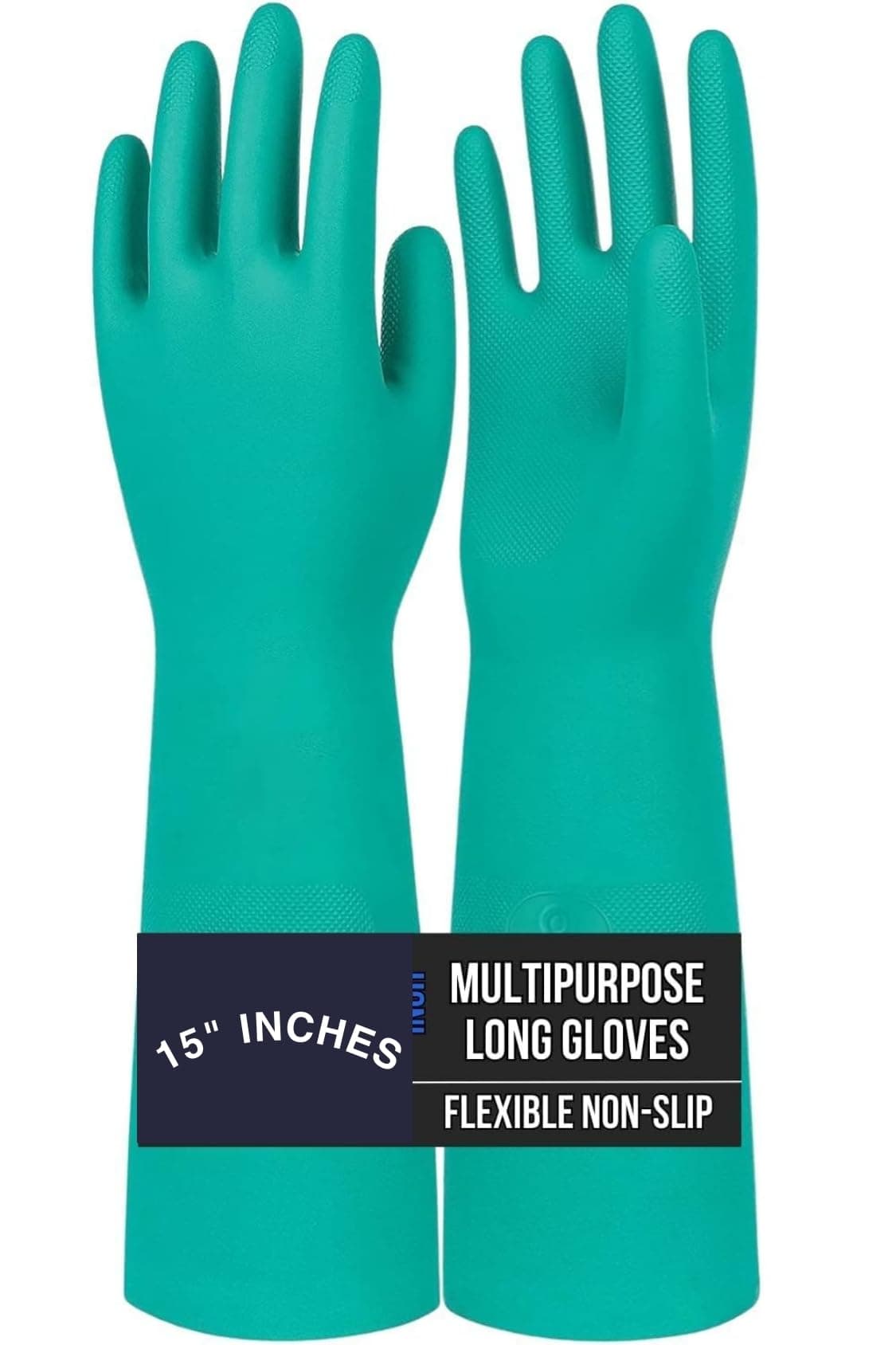 Satishve 15 Inch Long Reusable Chemical Acid Resistant Nitrile Hand Gloves - Gardening and Cleaning Gloves - Dish Washing Gloves, 1 Pair