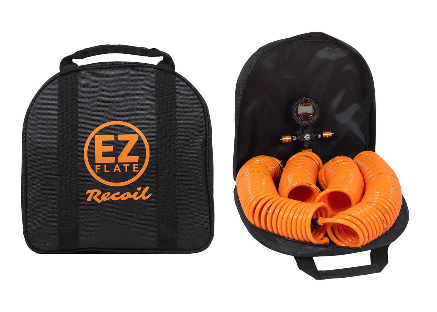 EZ FLATE 4 Tire Hose System Heavy Duty Truck or Car Tires UTV Side By Side Tires Fast Inflation 4 Tires at Once Auto Equalize Quick Connest Air Chucks Recoil Hose System