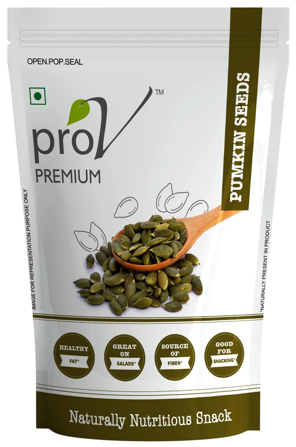 ProV Premium Pumpkin Seeds 250g, High Protein, Source of Fiber, No Cholesterol, No Trans Fat, No Added Sugar, Kaddu Beej, Unroasted Seeds, Healthy Diet Snack, Resealable Pouch, Seeds for Eating