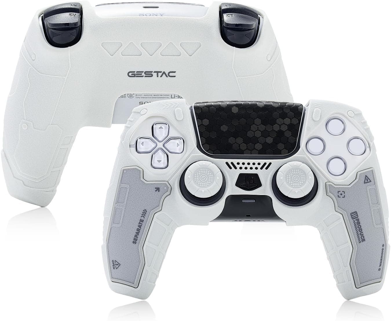 Meyaar G.S.TAC PS5 Controller Skin Set, Anti-Slip Silicone Protective Cover & Skin Case for PS5 Wireless Controller with 2 Thumb Grip and 2 Stickers for PS5 DualSense Control (White)
