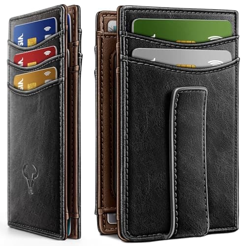 BULLIANT Magnetic Closure Slim Wallet-Genuine Leather Front Pocket Wallet for Men,RFID Blocking,Holds 12 Cards and Money Clip
