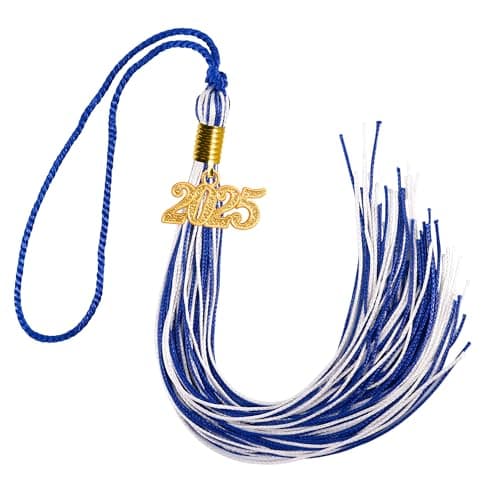 GraduationMall Double Color Graduation Tassel with 2025 Year Charm 9" Royal/White