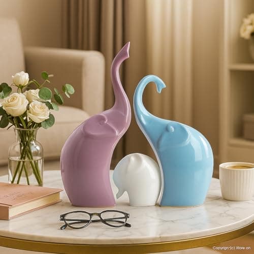 Xtore Beautiful Ceramic Elephant Family for Home Decor (Pack of 1,Multi-Coloured)