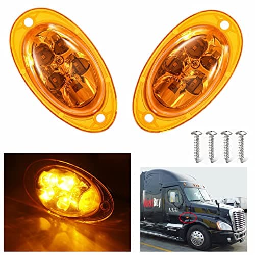 JZYZQBX 2PCS LED Side Marker Turn Signal Lights Assembly, Amber Lens Super Bright Amber 5-2835-SMD, Replacement for Freightliner Cascadia Semi Truck Front Cab Side Turn Marker Parking Clearance Light