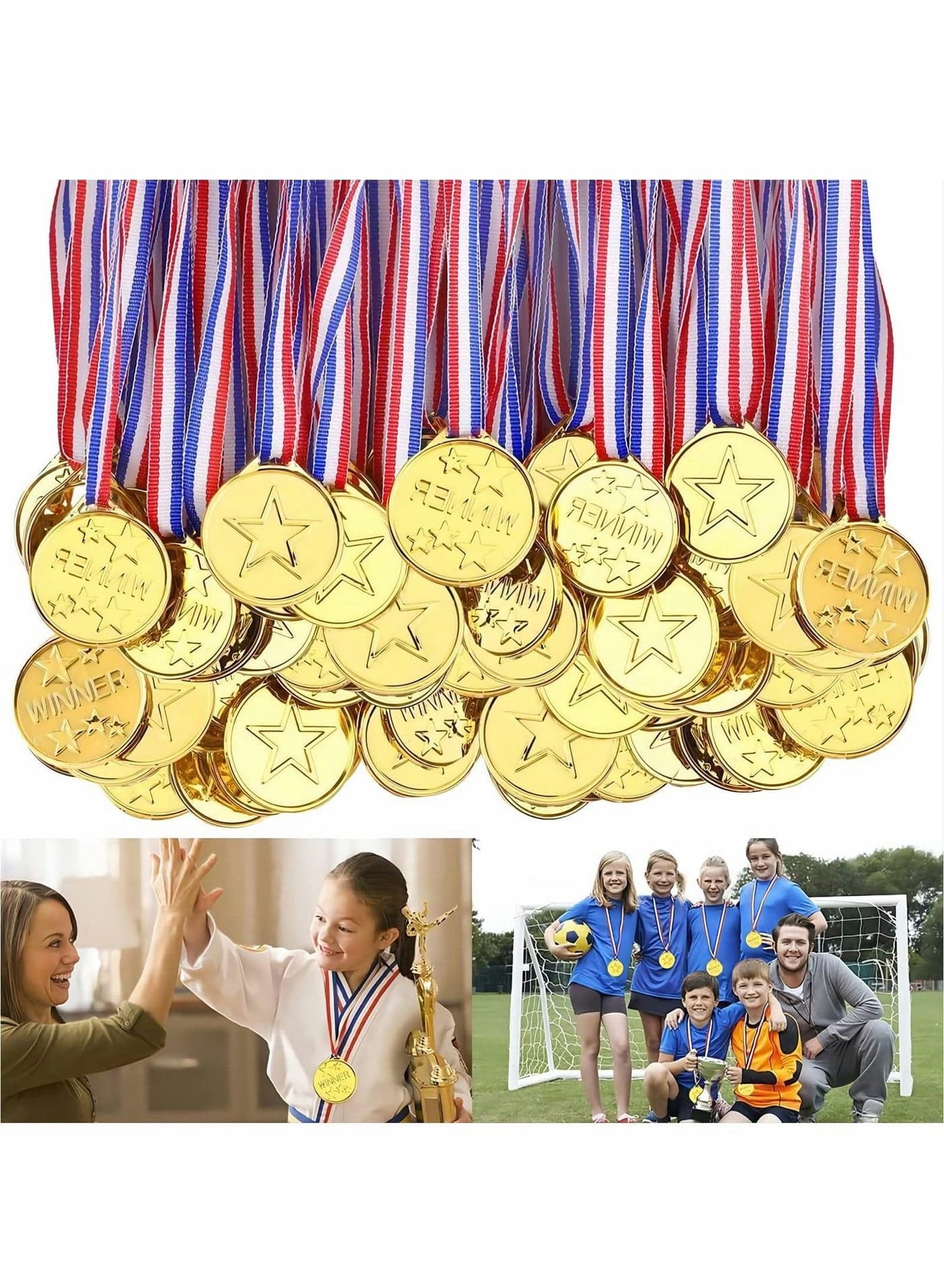 Winner Medals, 36 Pcs Plastic Medals Gold for Kids with Ribbon Sports Day Children Party Favor Decorations, Competition Awards
