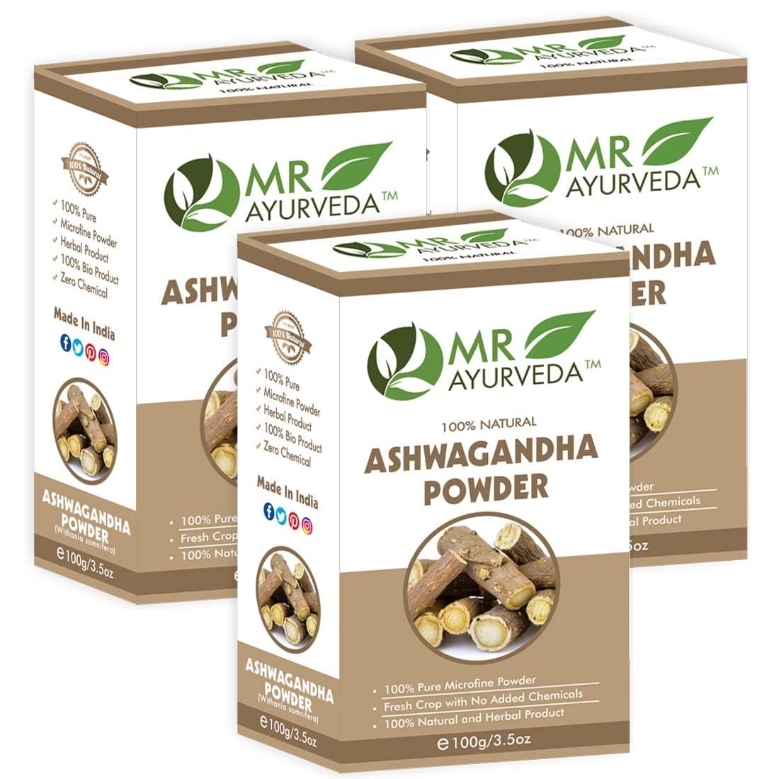 MR Ayurveda 100 Organic Ashwagandha Powder Ashwagandha Powder for Hair Ashwagandha Powder for Face Ashwagandha Powder for Skin No added Chemicals Set of 3 300 Grams