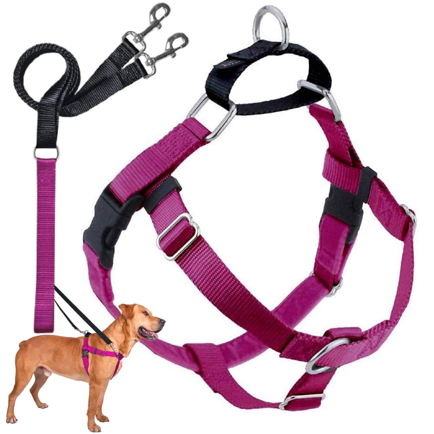 2 Hounds Design Freedom No Pull Dog Harness Adjustable Harness and Leash Set Easy Walking Comfortable Control Fits Small Medium Large Dogs Solid Colors Made in USA 1 XL Raspberry